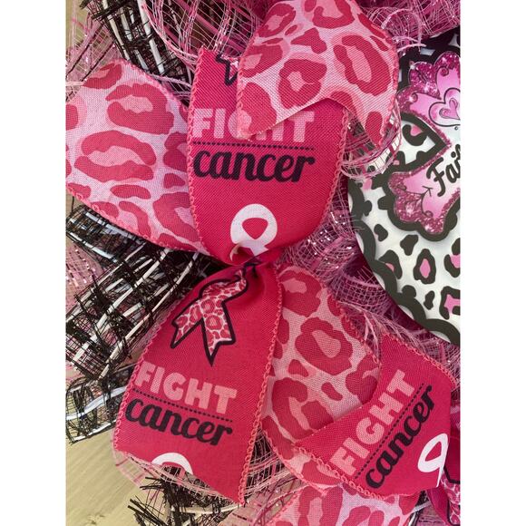 Handmade Breast Cancer Awareness Wreath - Faith Hope Cure - Pink Ribbon Decor - Picture 10 of 10